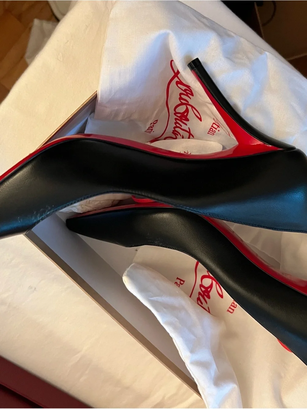 Christian Louboutin Black Leather Pumps with Red Soles